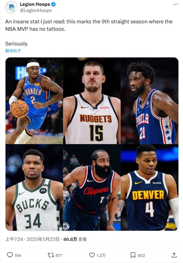 🤯US media found blind spots: The league s MVPs in the past nine years have no tattoos