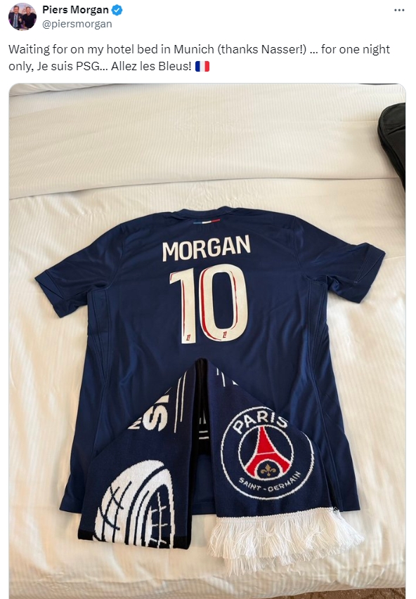 😂Morgan posted Paris No. 10 jersey & scarf: Be a Paris fan all night, and go to Paris!