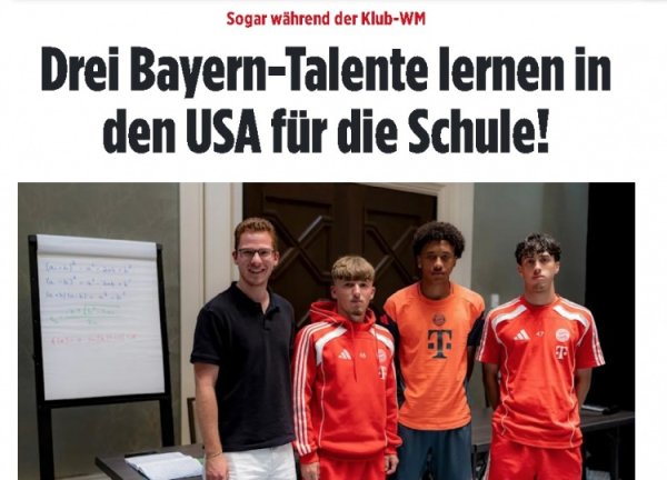 You have to do your homework when participating in the Club World Cup! Photo: Three Bayern players including Debord have a learning task