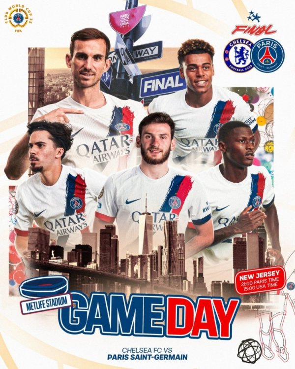 Paris releases poster for the Club World Cup final: K77 occupies the C position, with four players including Douai and Mendes listed