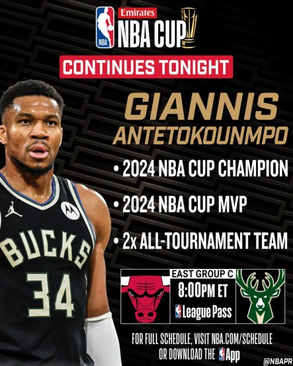 NBA warm-up NBA Cup reveals Antetokounmpo s results: 2024 champion&MVP, two-time All-NBA team, record 12-1